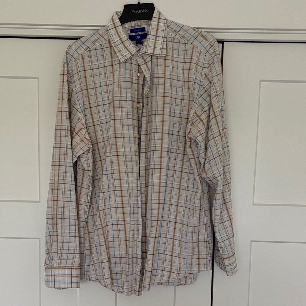 Egara Men's Plaid Shirt - Cream and Brown